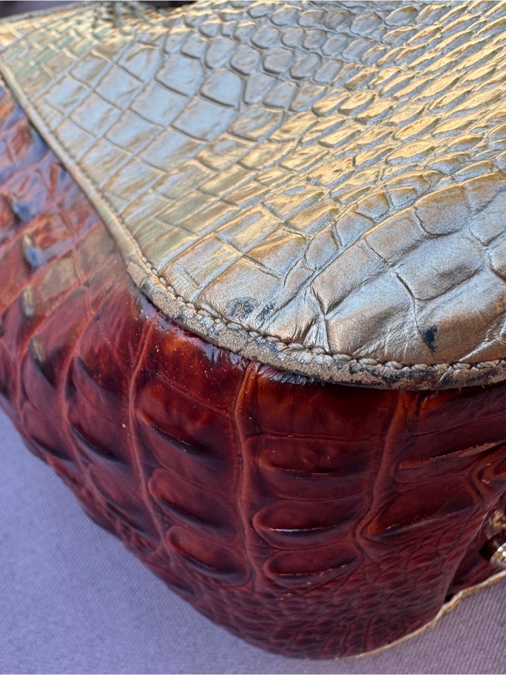 Brahmin Small Irene Rose Gold Provence Croc Leather Satchel GUC - Picture 11 of 16